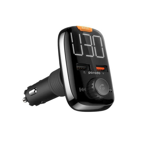 Picture of Porodo Wireless FM Transmitter Car Charger QC3.0 18W with Bass Boost - Black