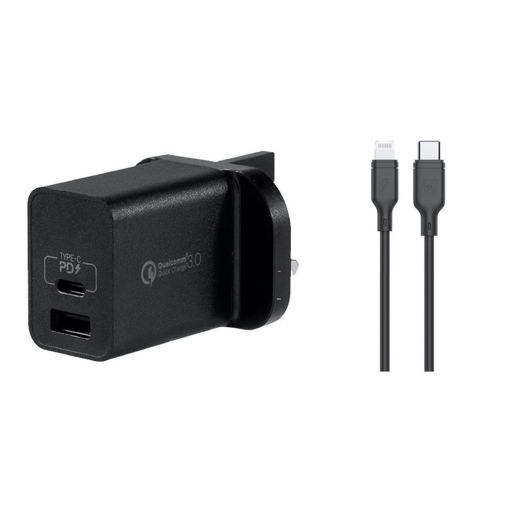 Picture of Momax Ready to Go Adapter QC3.0 + PD 18W + Lightning to Type-C Cable - Black
