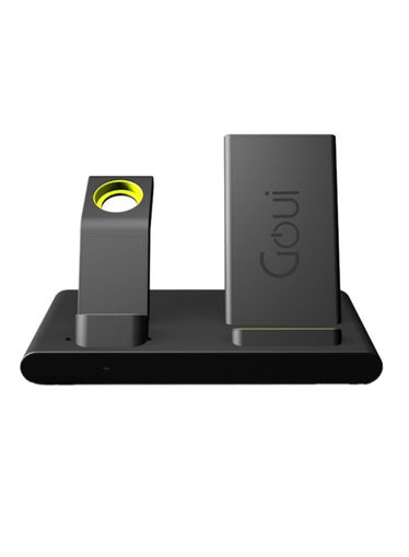 Picture of Goui Dock 3 in 1 Qi Fast Wireless Charging Stand for Apple Watch + AirPods + Smartphone - Black/Green