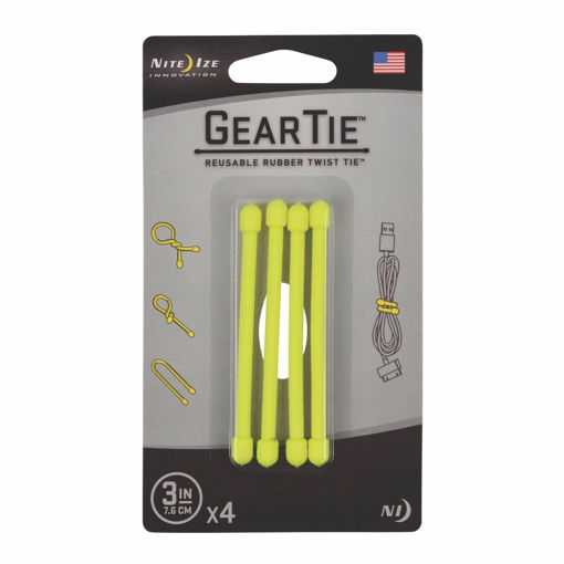 Picture of Niteize Gear Tie Reusable Rubber Twist Tie 3 In 1 4Pack - Neon Yellow