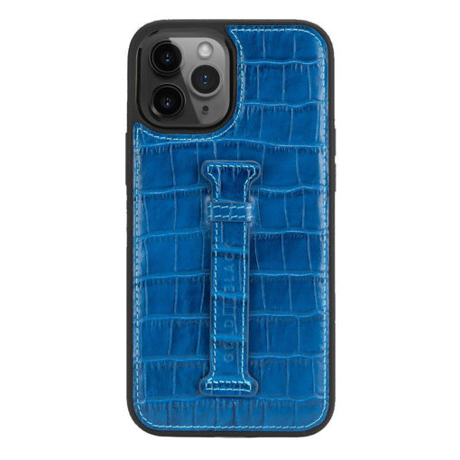 Picture of Gold Black Leather Case with Finger Holder for iPhone 12 Pro Max - Croco Blue