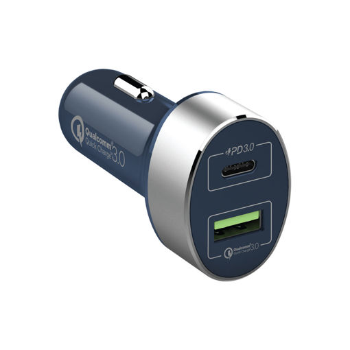 Picture of Momax Dual-Port USB with Type-C Pd 20W Fast Car Charger - Blue