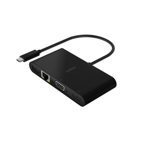 Picture of Belkin USB C to Gigabet Ethernet, HDMI, VGA, USB A - Black