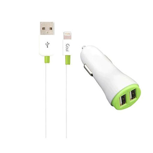 Picture of Goui Eve + Ultra Fast Charging Hi-Power Car Charger 2 USB+Lightning Cable - White/Green