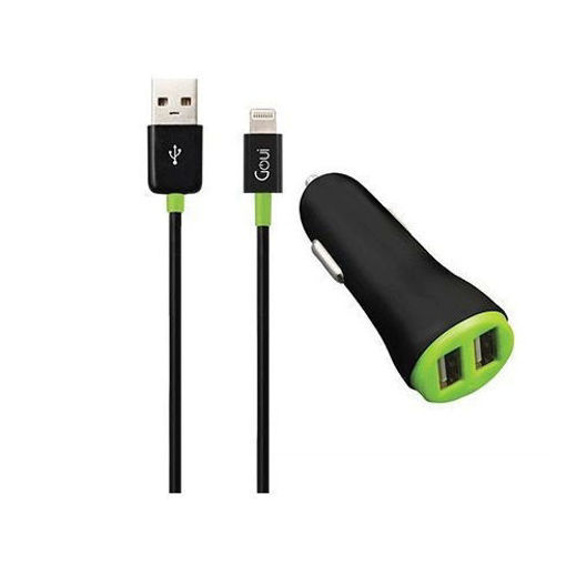 Picture of Goui Eve + Ultra Fast Charging Hi-Power Car Charger 2 USB + Lightning Cable - Black/Green