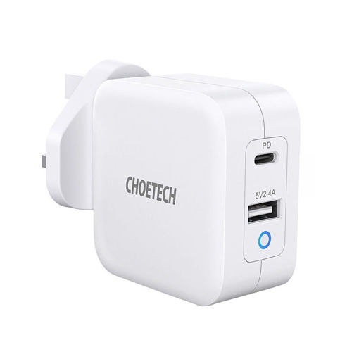Picture of Choetech 65W Dual Port USB-A + USB-C Gan Charger - White