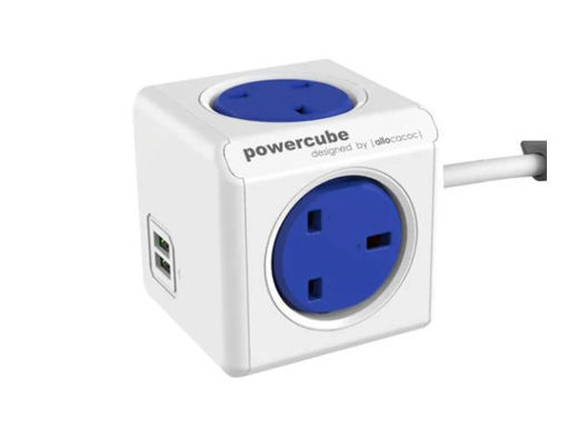 Picture of Power Cube 4 Power Outlets 2xUSB Ports 1.5 M Cable - Blue