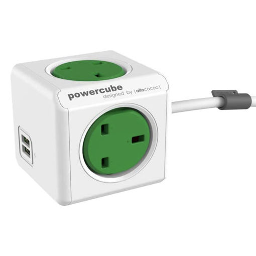 Picture of Power Cube Extended USB UK 4X Plug+2 USB 1.5M - Green