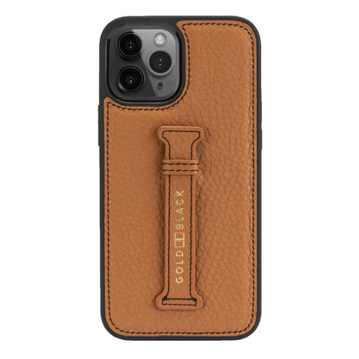 Picture of Gold Black Leather Case with Finger Holder for iPhone 12/12 Pro - Nappa Brown