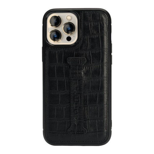 Picture of Gold Black Leather Case with Finger Holder for iPhone 13 Pro  - Croco Black