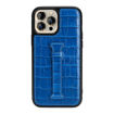 Picture of Gold Black Leather Case with Finger Holder for iPhone 13 Pro Max - Croco Blue
