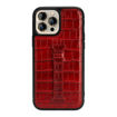 Picture of Gold Black Leather Case with Finger Holder for iPhone 13 Pro Max - Croco Red