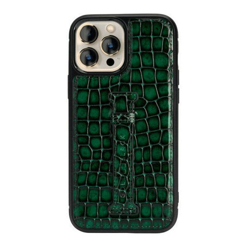 Picture of Gold Black Leather Case with Finger Holder for iPhone 13 Pro Max - Milano Green