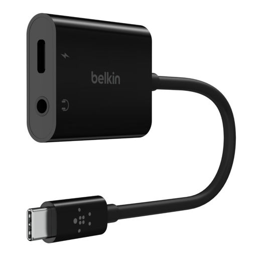Picture of Belkin 3.5mm Audio + USB C Charge Adapter Fast Charging Up To 60W - Black