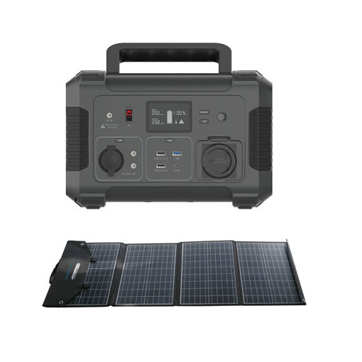 Picture of Powerology Bundle Portable Power Generator 140400mAh 500W with Foldable Solar Panel - Black