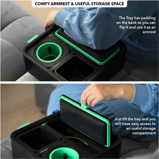 Picture of CouchConsole Cup Holder with Phone Stand Tray - Dark Green