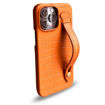 Picture of Gold Black Slim Leather Case with Finger Strap Croco for iPhone 14 Pro Max - Orange