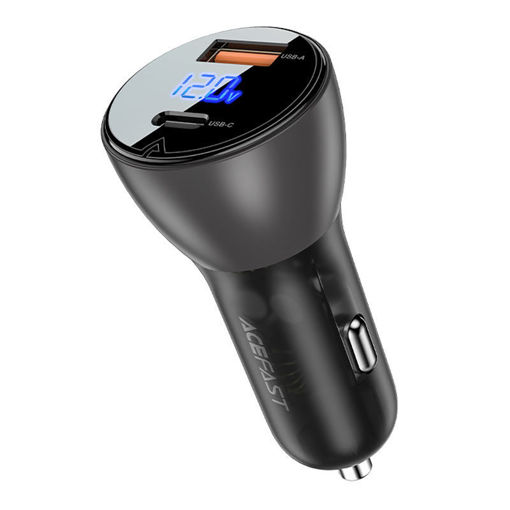 Picture of AceFast 63W Dual Port USB-C/USB-A with Digital Display Metal Car Charger - Transparent Black