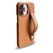 Picture of Gold Black Slim Leather Case with Finger Strap Croco for iPhone 14 Pro Max - Brown