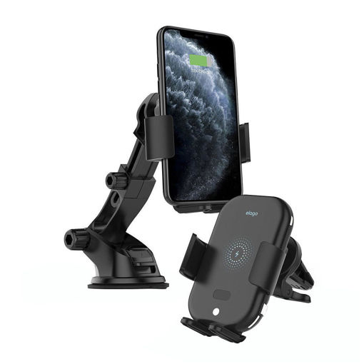 Picture of Elago Wireless Car Fast Charger with Auto-Clamping Car Mount - Black