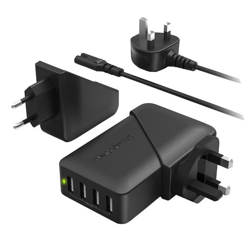Picture of Ravpower Wall Charger 4 Port 40W Travel Adapter EU + UK - Black