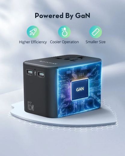 Picture of Ravpower GaN PD 65W Travel Adapter 3 Ports with 100W C to C Cable - Black