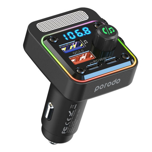 Picture of Porodo Quick Charge FM Car Charger Dual USB-C/USB-A PD 36W - Black