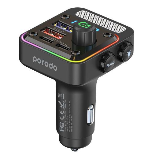 Picture of Porodo Quick Charge FM Car Charger Dual USB-C/USB-A PD 36W - Black
