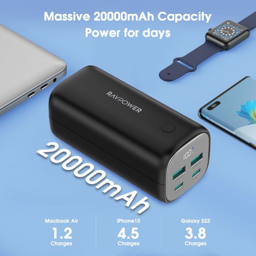Picture of Ravpower Pro 20000mAh GaN PD70W 4-Port Portable Charger - Black