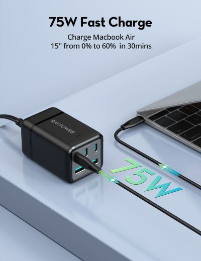 Picture of Ravpower 75W Power Strip 5-Port without AC Outlet - Black