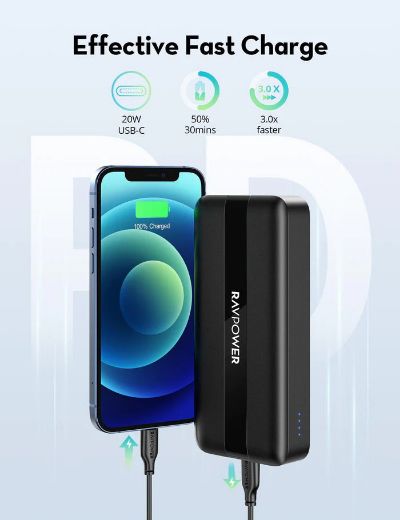 Picture of Ravpower 20000mAh PD Pioneer 20W 3-Ports Power Bank - Black