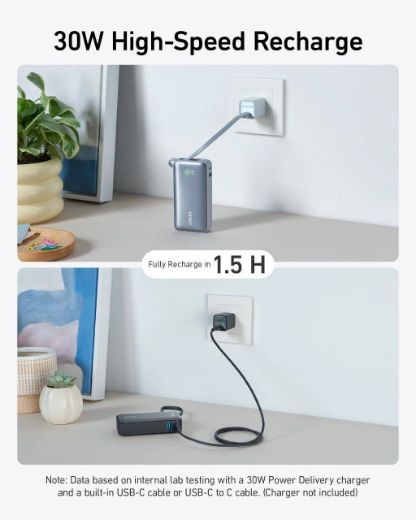 Picture of Anker Nano Power Bank (30W, Built-In USB-C Cable) 10000 PD - Blue