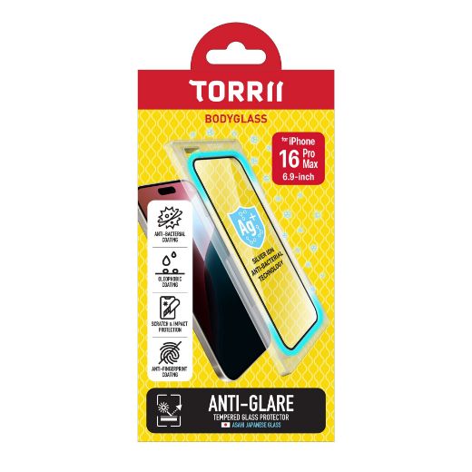 Picture of Torrii Bodyglass Screen Protector Tempered Glass for iPhone 16 Pro Max Anti-Bacterial Coating - Anti Glare