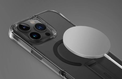 Picture of Uniq Hybrid Eleva Magclick Charging with Vertical Stand Case for iPhone 16  Pro - Lucent Clear