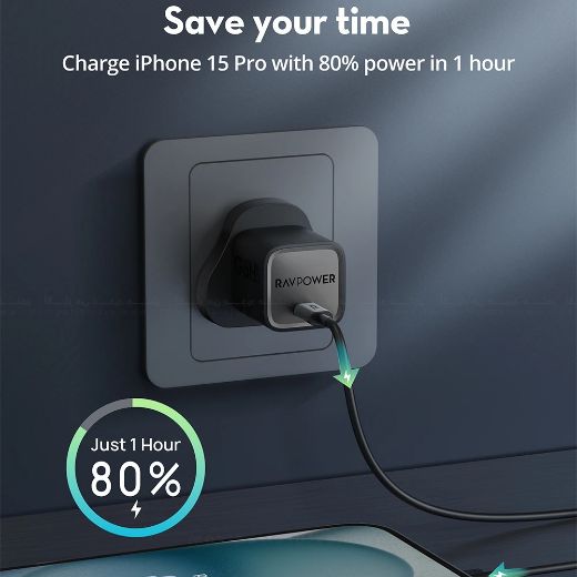 Picture of Ravpower PD 20W Wall Charger + USB-C to USB-C Cable - Black