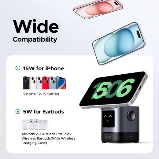 Picture of Ugreen 2in1 Magnetic Wireless Charger 20W - Gray