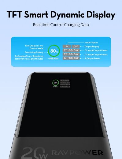 Picture of Ravpower 20000mAh PD Pioneer 20W 3-Ports Portable Power Bank - Black