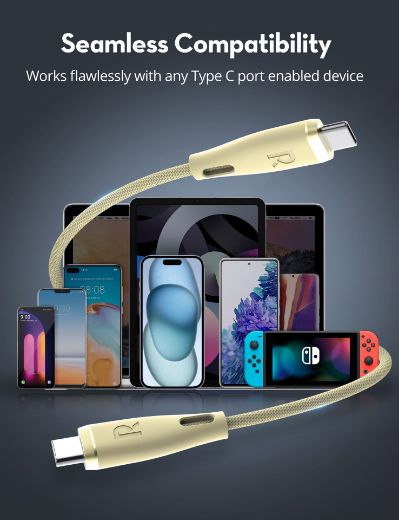 Picture of Ravpower USB-C to USB-C Cable Charging Cable 60W 1.2M - Yellow