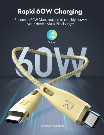 Picture of Ravpower USB-C to USB-C Cable Charging Cable 60W 1.2M - Yellow
