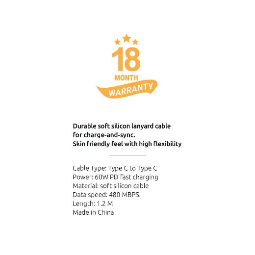 Picture of SIA Cable USB-C to USB-C PowerLink Soft Rubber 60W 1.2M - Navy Blue