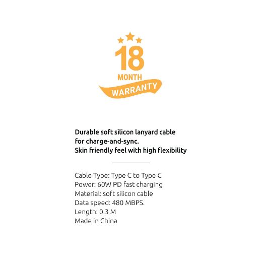 Picture of SIA Cable USB-C to USB-C PowerLink Soft Rubber 60W 30CM - Light Blue