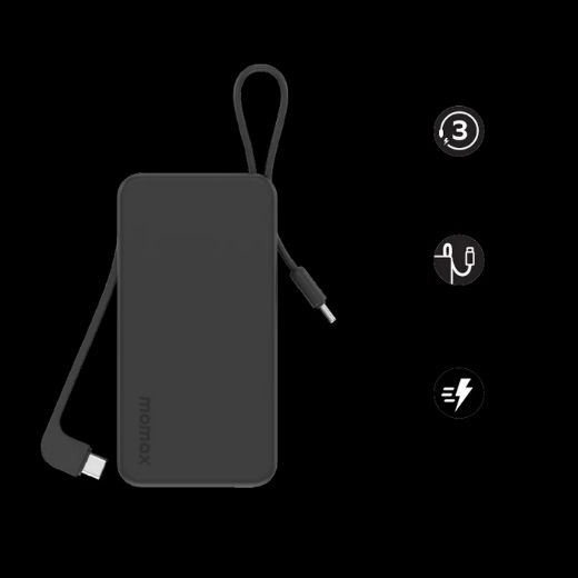 Picture of Momax 1-Power Vital Power Bank 10000mAh With 2 Built In USB-C Cables - Black