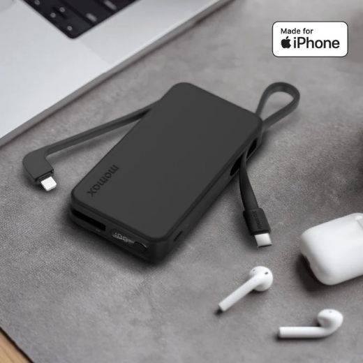Picture of Momax 1-Power Vital Power Bank 10000mAh With Built In USB-C & Lightning Cable - Black
