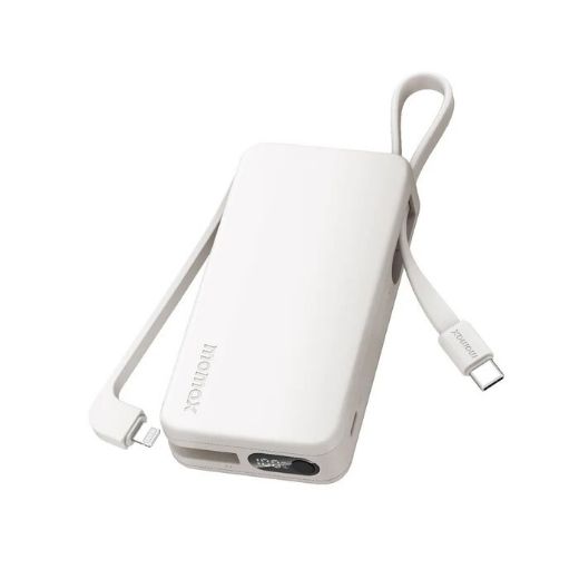 Picture of Momax 1-Power Vital Power Bank 10000mAh With Built In USB-C & Lightning Cable - White