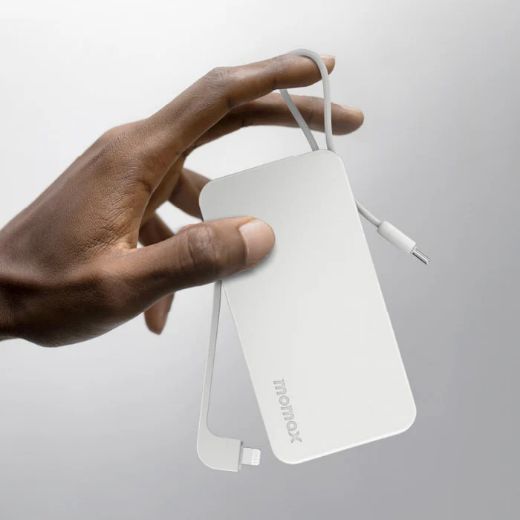 Picture of Momax 1-Power Vital Power Bank 10000mAh With Built In USB-C & Lightning Cable - White