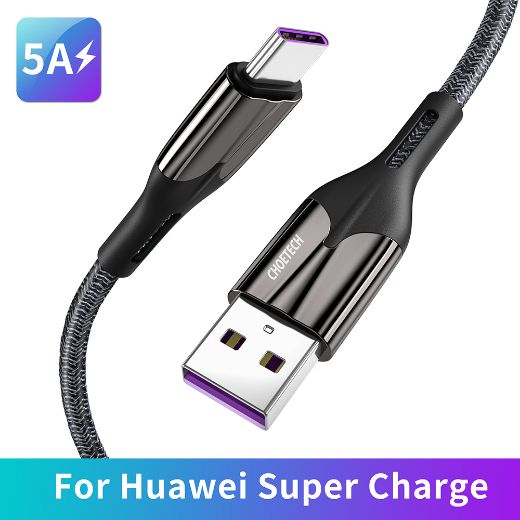 Picture of Choetech 1.2M Usb-A To Type-C Huawei 5A Nylon Braid Cable - Black