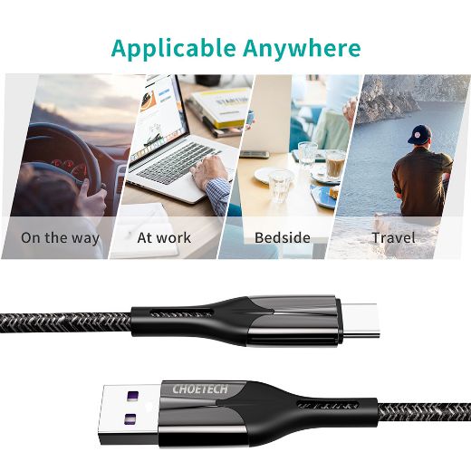 Picture of Choetech 1.2M Usb-A To Type-C Huawei 5A Nylon Braid Cable - Black