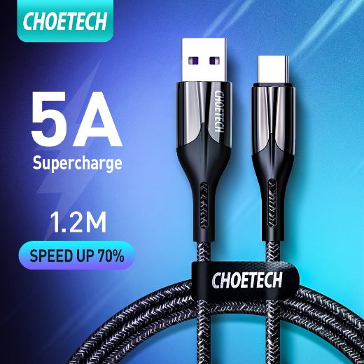 Picture of Choetech 1.2M Usb-A To Type-C Huawei 5A Nylon Braid Cable - Black