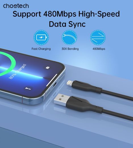 Picture of Choetech USB-A to Lightning Silicone Cable 1M - Black