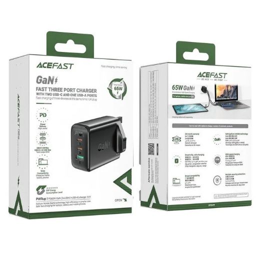 Picture of AceFast A44 PD 65W Gan 2 USB-C USB-A Charger UK - Black